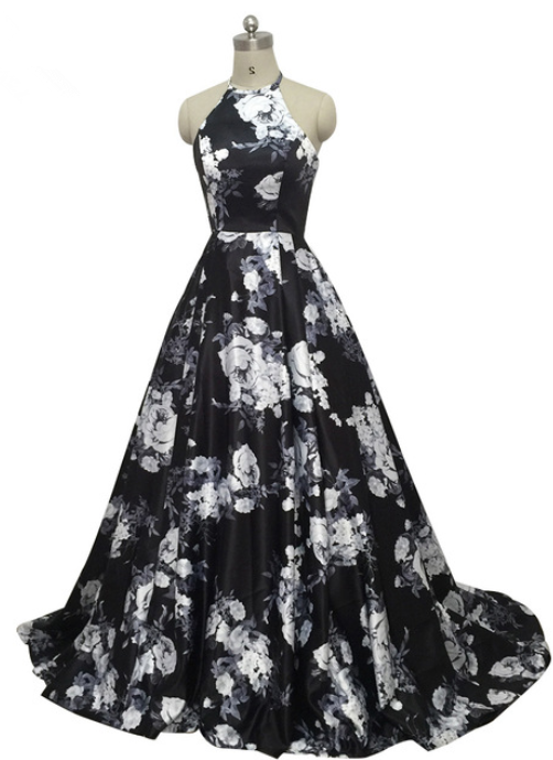 3d Floral Flower Pattern Print Prom Dresses Robe De Soiree Sexy Open Sweep Train Formal Evening Party Gown Real Photo