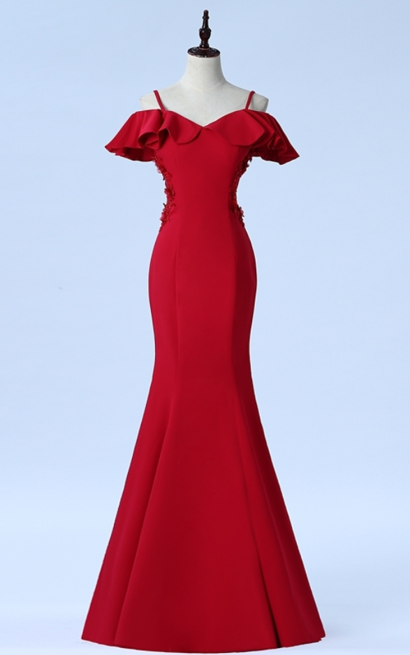 See-through Dress Appliques Beaded Robe De Soiree Wine Red Long Evening Dress Party Vestido De