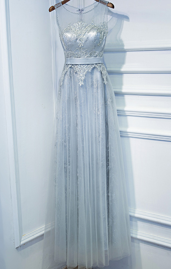 silver tulle gown