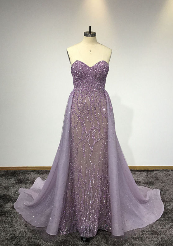 Custom Made Purple Sweetheart Neck Sleeveless Floor Length Prom Dresses