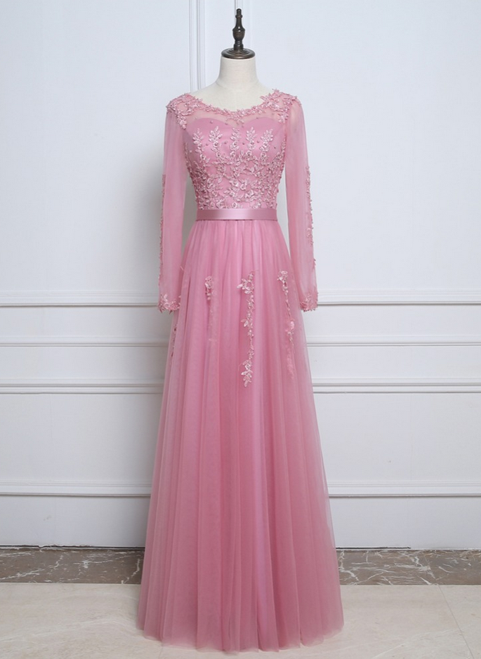 Long V-neckline Light Pink Bridesmaid Dress – misaislestyle