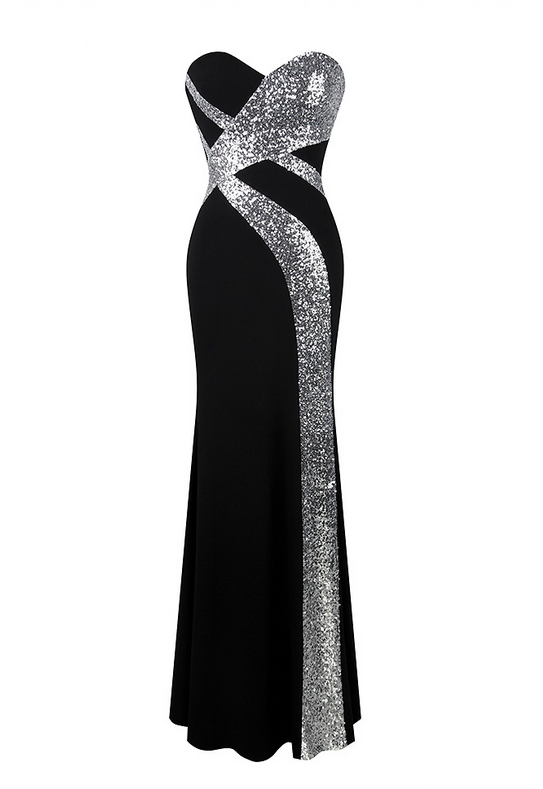 Long Prom Dress Angel-fashions Women's Strapless Criss-cross Classic Mermaid Party Gown Black White