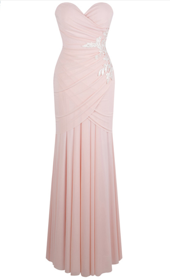 Elegance Pleat Appliques Wedding Party Long Evening Dresses Pink Prom Dress