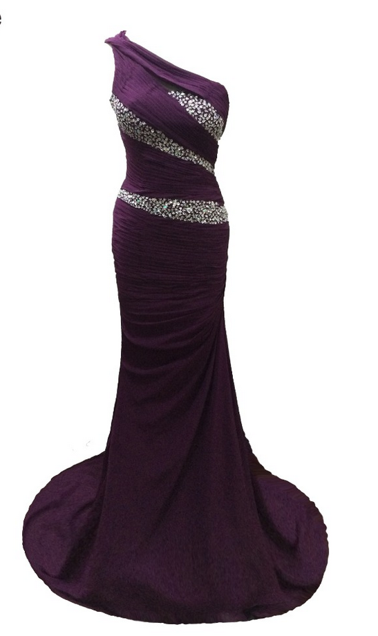 Luxury Long Mermaid Purple Chiffon Pleats Beaded Evening Dresses Vestido De Festa One Strap Prom Party Gown