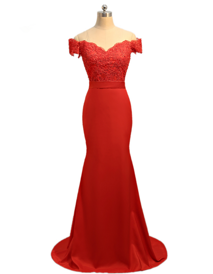 Red Evening Dresses Mermaid V-neck Cap Sleeves Appliques Lace Backless Robe De Soiree Women Long Evening Gown Prom Dress