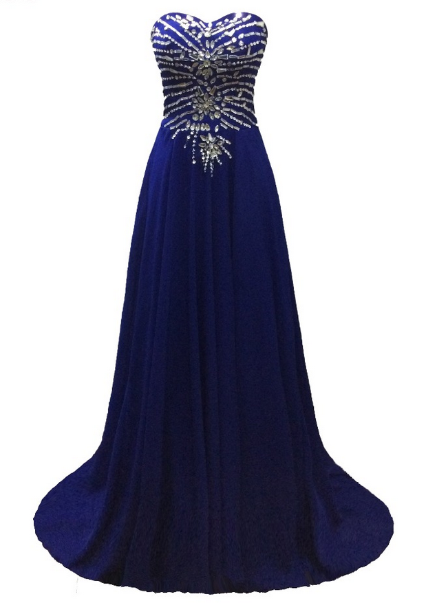 Royal Blue Chiffon Beaded Prom Dresses Elegant Luxury A-line Strapless Party Eveninggown