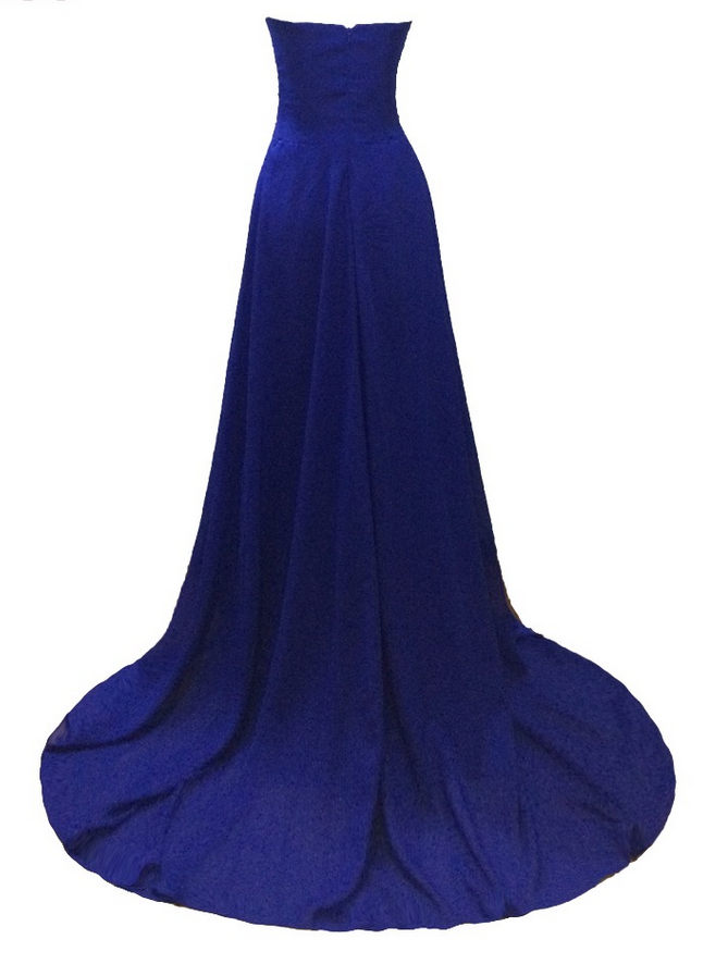 Royal Blue Chiffon Beaded Prom Dresses Elegant Luxury Aline Strapless