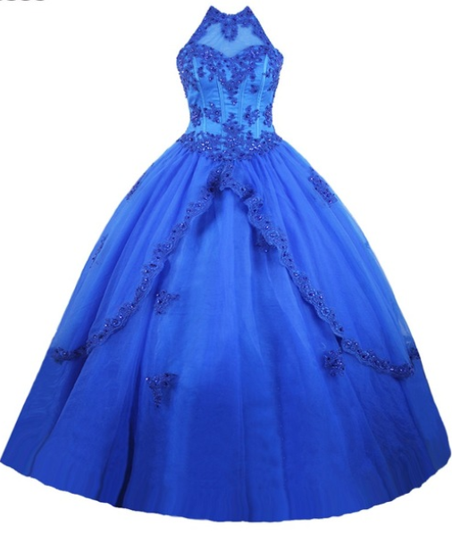 Royal Blue Tulle Appliques Beaded Prom Dress Luxury Ball Gown Strapless Prom Party Gown