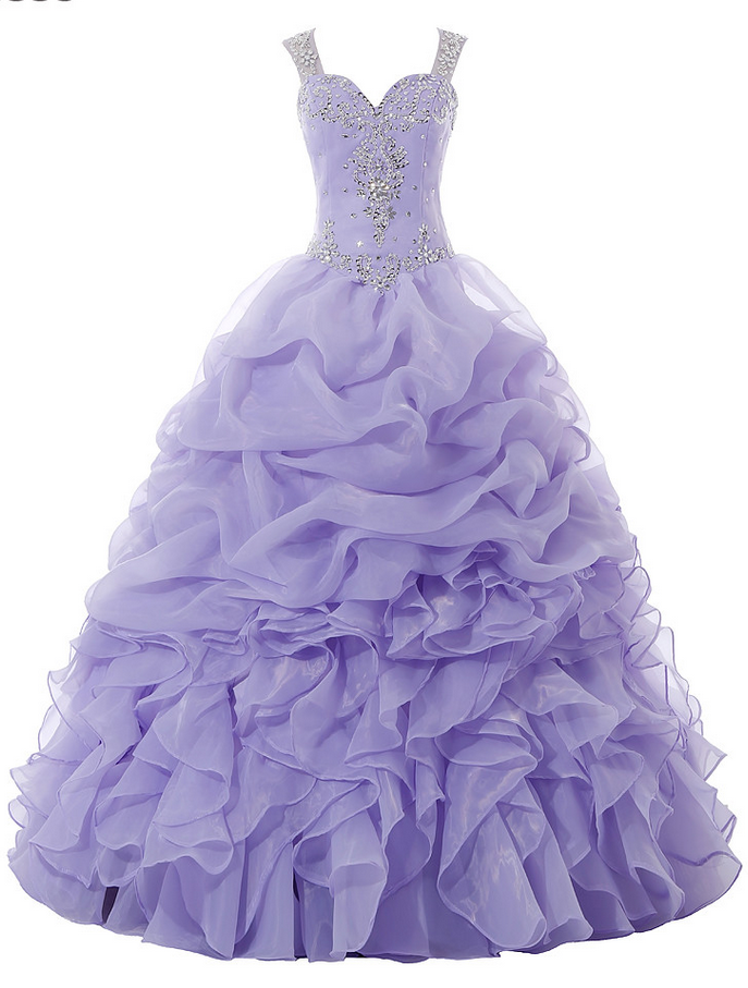 Prom Dresses Ball Gowns Long Organza Beaded Catch Bubble Cap Sleeves Sweet Dresses