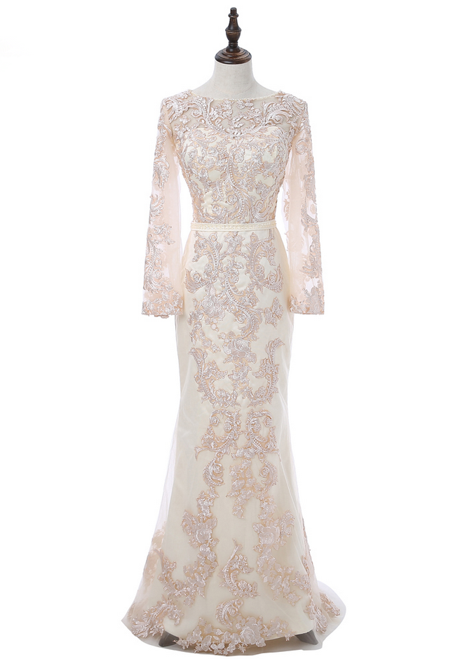 sachin and babi light blue dress Luxurious Champagne Mermaid V-Neck Beaded Long Sleeve Prom Evening Dresses  With Pearls And Rhinestone