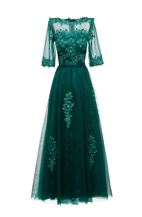 Elegant Luxury Lace Beaded Turquoise Dubai Engagement Long Party Mother Of The Bride Evening Dresses For Women