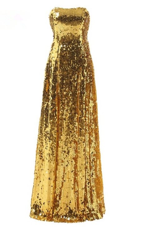 Formal Gold Sequin Strapless Elegant Floor Length Long Party Mother Of The Bride Dresses Evening Dress