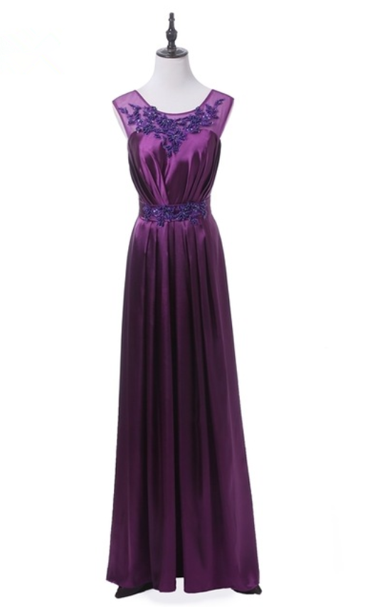 Purple Sequined Sleeveless Crystal Floor Length Long Plus Size Party Evening Dresses Formal Dresses
