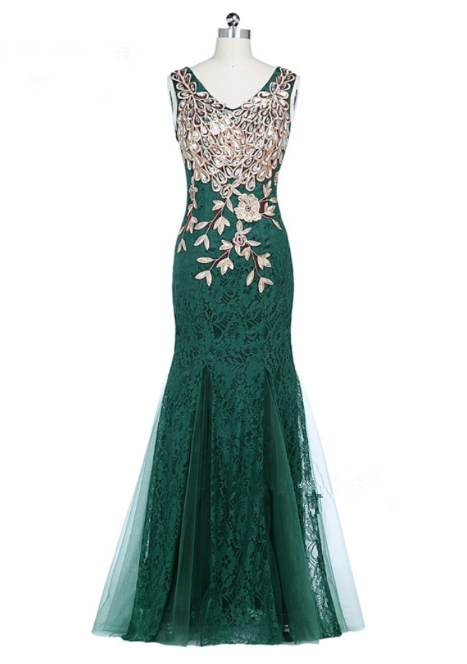 Kaftan Elegant Long Sleeveless Blue Luxury Crystal Red Floor Length Lace Mermaid Green Formal Evening Dresses