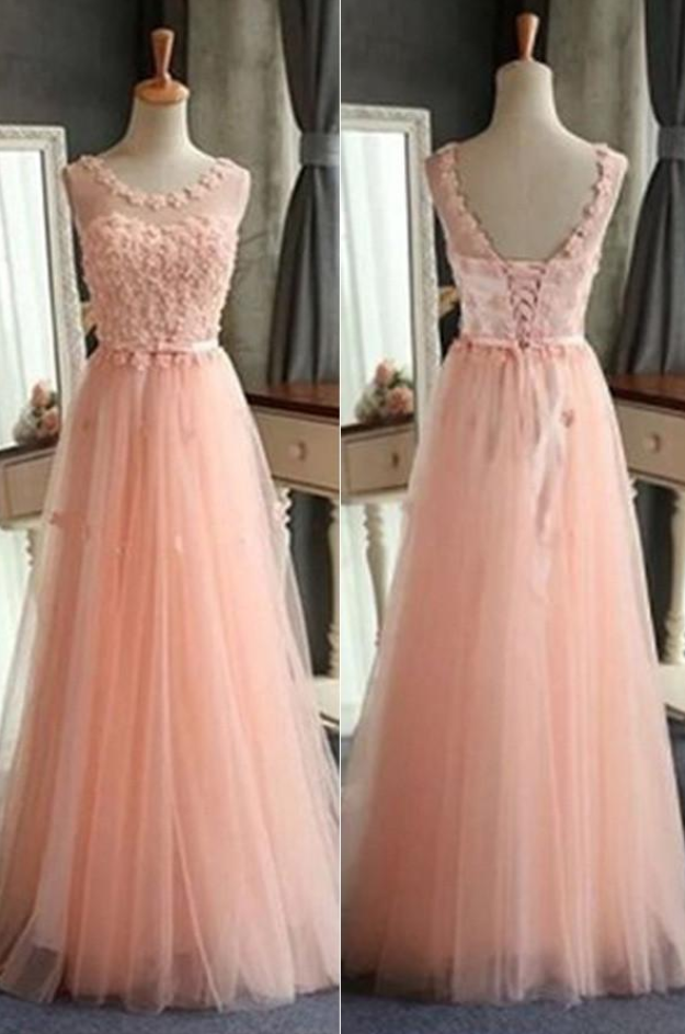 Tulle Prom Dress,a-line Evening Dress,scoop Prom Dresses,pretty Prom Dress