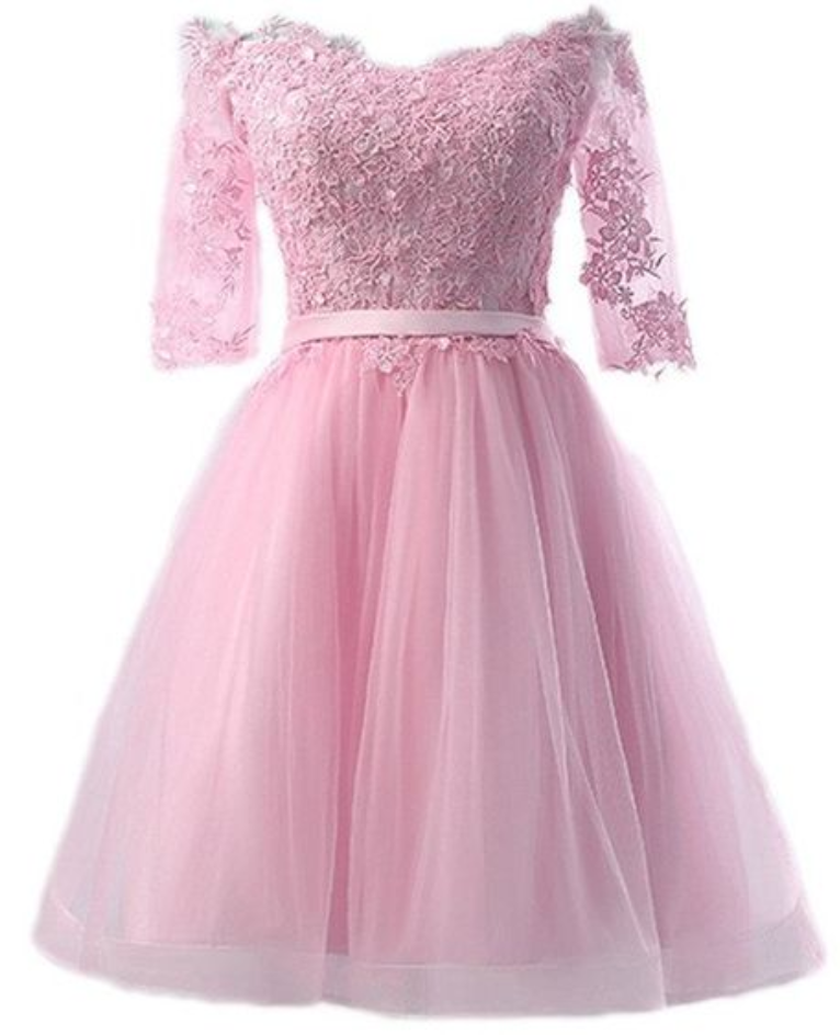 Blush Pink Homecoming Dresses,Short Prom Dresses,Long Sleeve Graduation ...