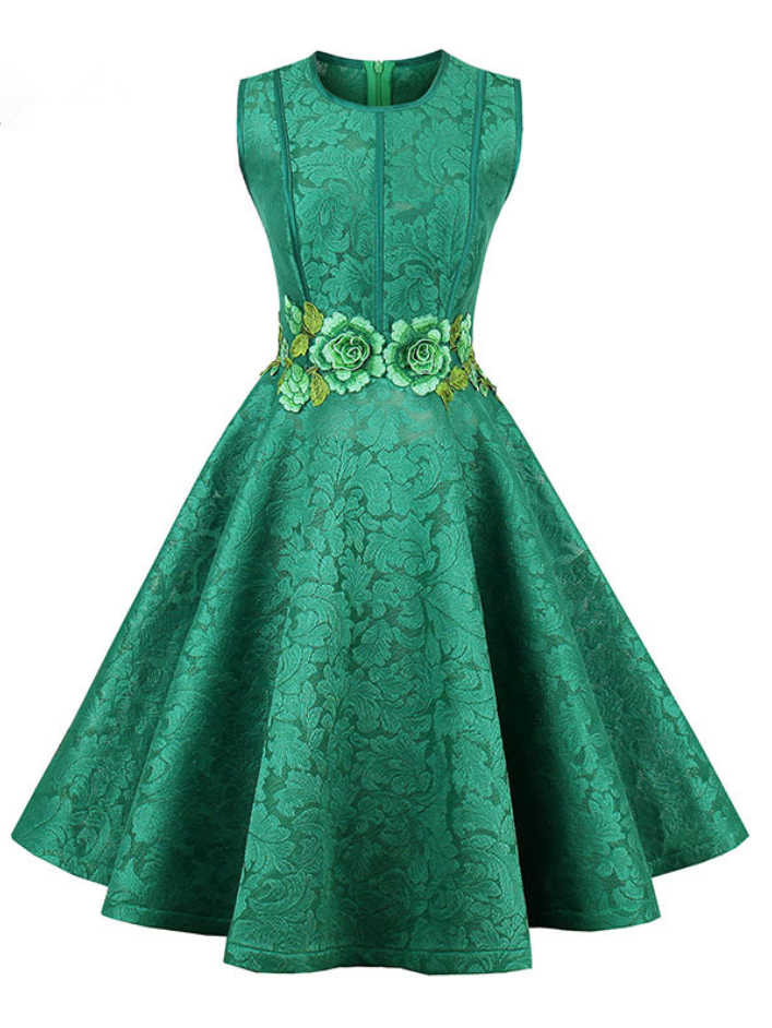 Short Homecoming Dress Green O Neck Sleeveless Knee Length A Line Gown Floral Embroidery Cocktail Homecoming Dresses