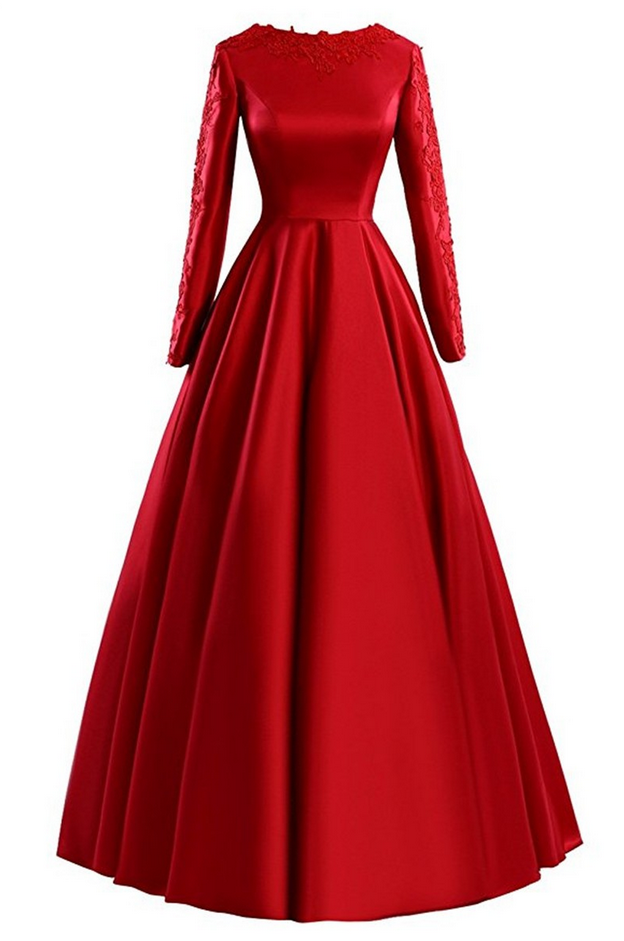 Manica Formal Party Dresses Elegant Long Sleeve Red Evening Dresses