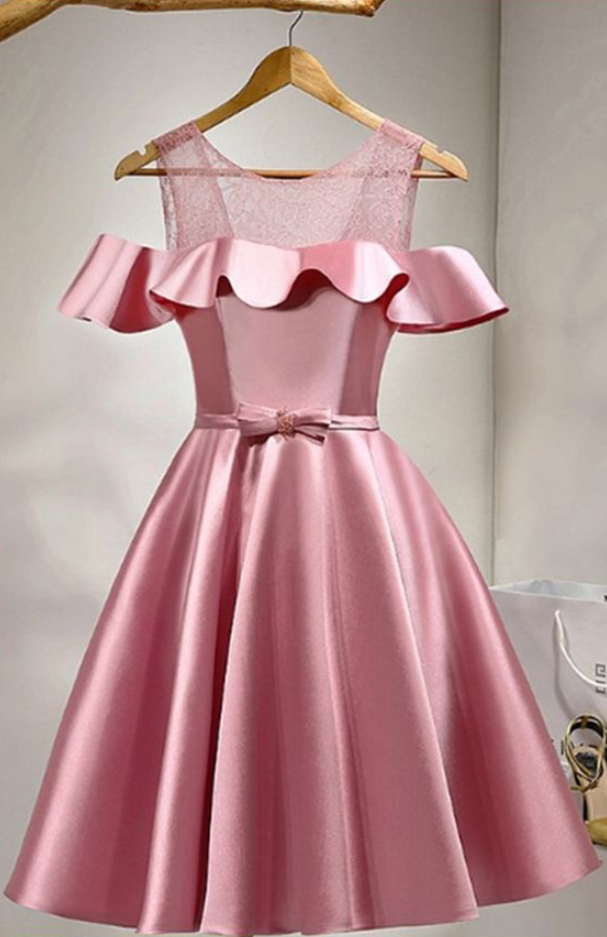Pink Homecoming Dresses, Homecoming Dresses Satin Off Shoulder Prom Dresses, Lovely Sweet 16 Dresses