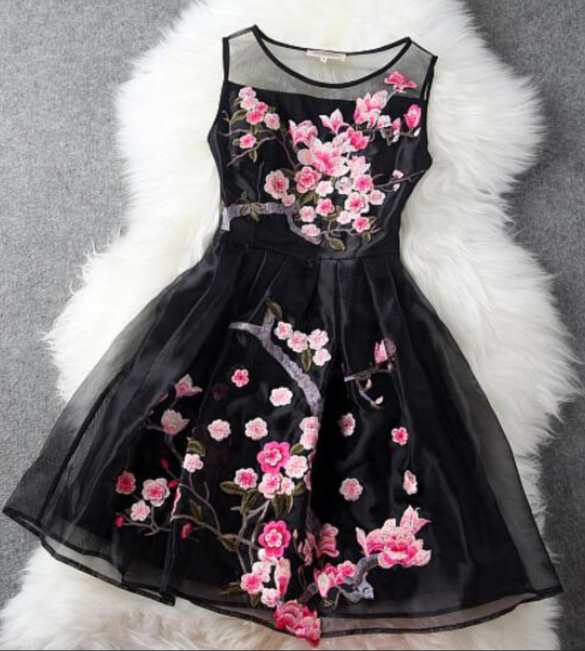 open lace back dress Elegant Ruffle Trim Puff Sleeves Floral Organza Prom Dress  Elonnashop