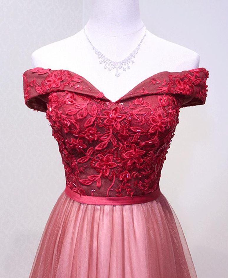 Off Shoulder Cute Style Pink Party Dresses, Pink Party Dresses, Tulle