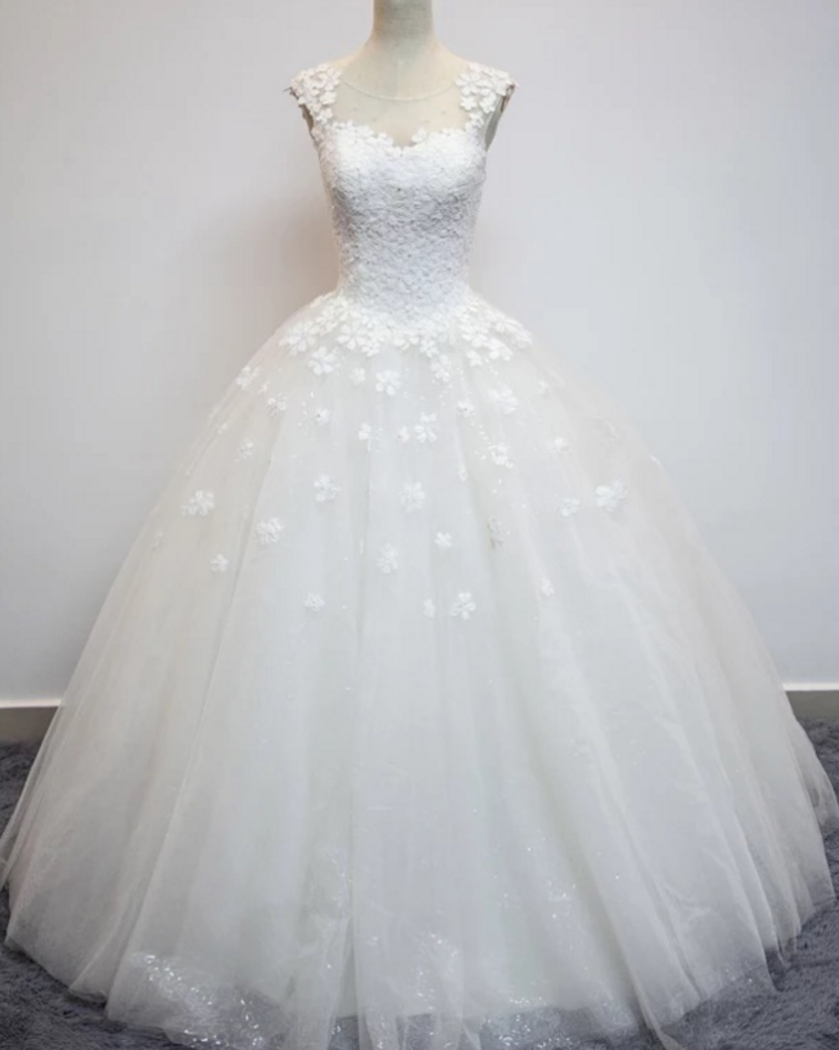 Wedding Dress,sexy Elegant Wedding Dresses, Vintage Lace Flower Cap Sleeves See Through Back Ball Gowns Wedding Dresses,high Quality Bridal