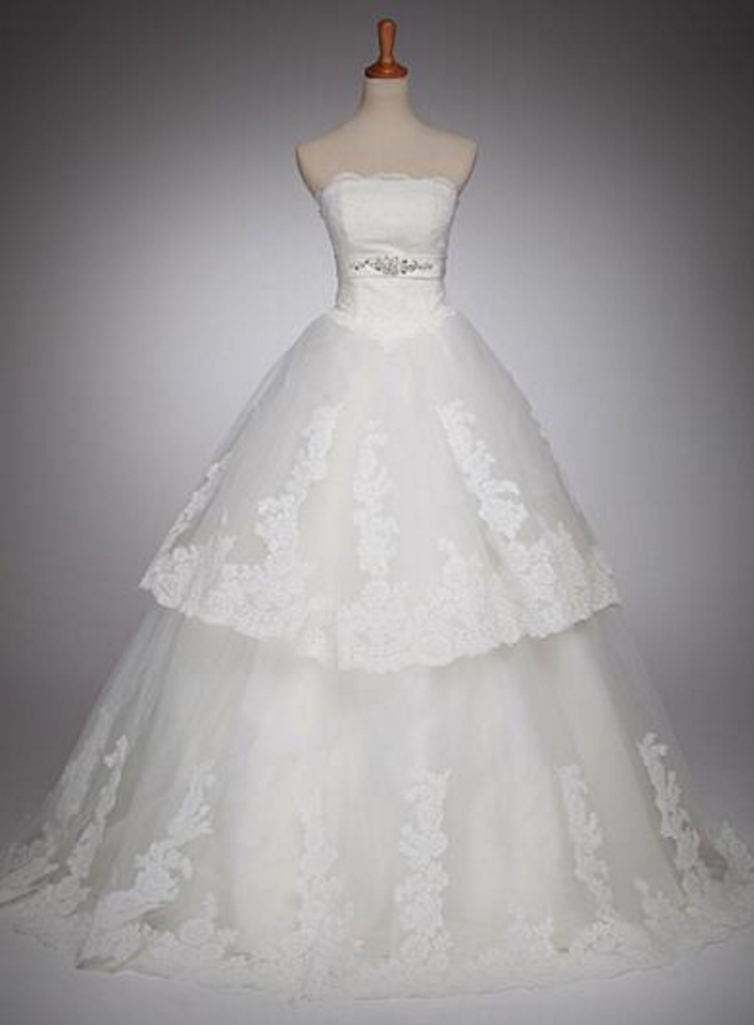 Custom Made Strapless Beading Belt Tulle Lace Wedding Dresses Bride Wedding Ball Gown Bridal Fashion Romantic Wedding Dresses