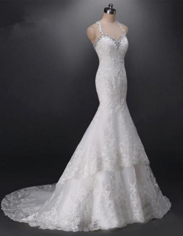 Sexy Mermaid Backless Lace Sheath Tulle Charming Wedding Dresses, FC1911