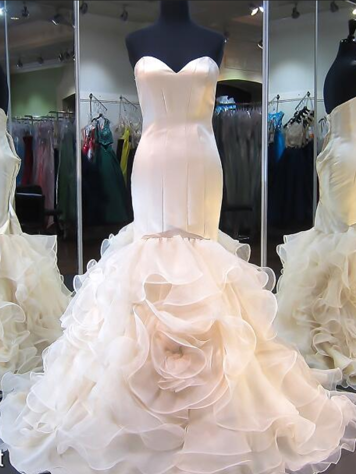 Custom Made White Sweetheart Neckline Satin Ruffle Wedding Dress