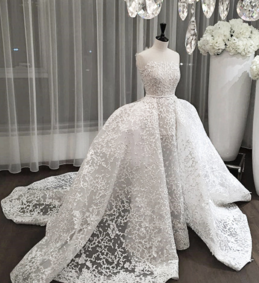 Strapless Beaded Ballgown Wedding Dress With Long Train