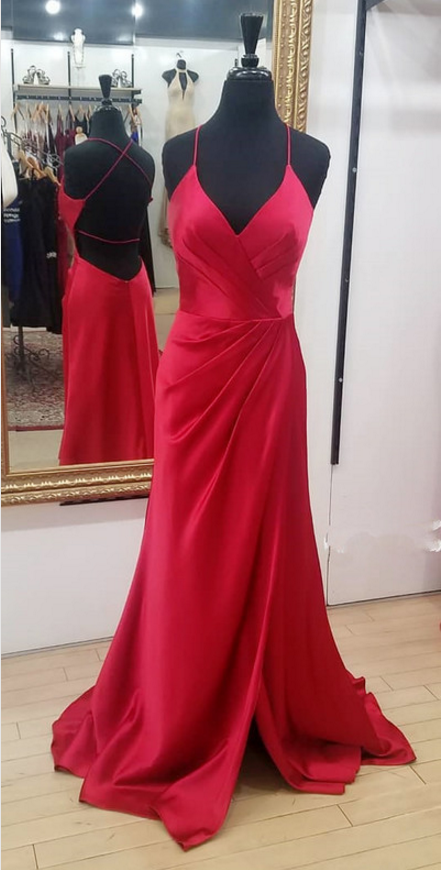 Red Slit Prom Dress With Tie Strings. Long Prom Dresses,long Evening Dresses
