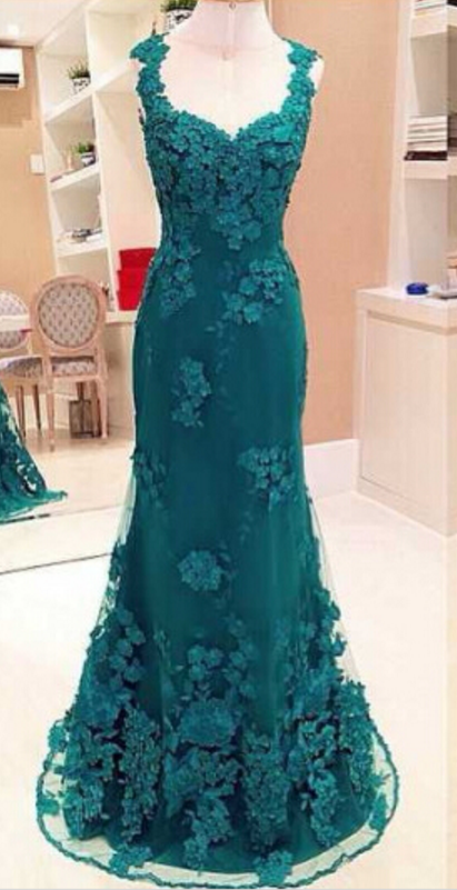 Lace Mermaid Green Evening Dress, Hunter Green Evening Dress, Long Evening Dress, Evening Gowns