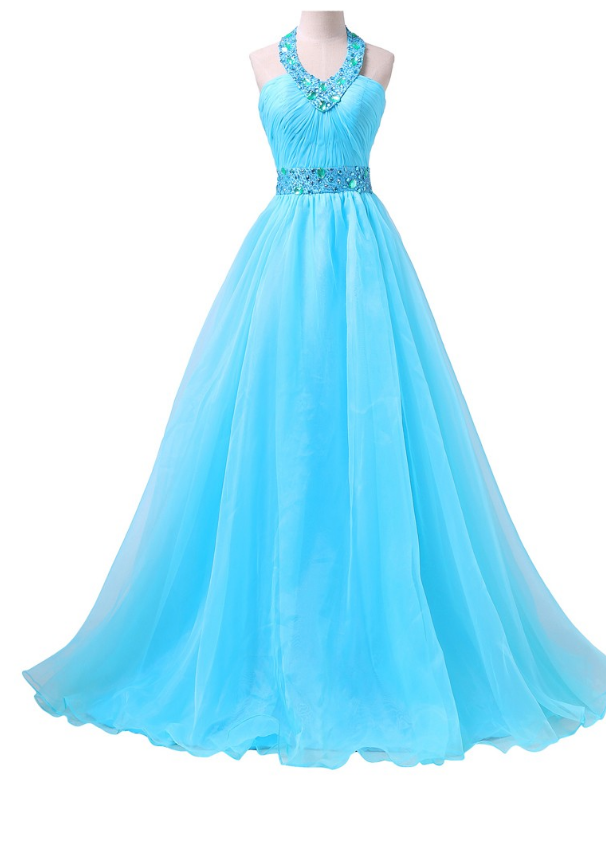 Party Dresses,halter V Neck Evening Dress Prom Dresses Sexy Design Elegant Long Blue Evening Ball Gown Puffy Designer Dinner Gowns