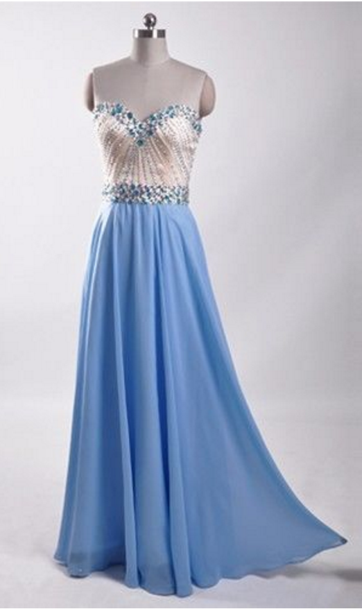 Strapless Sweetheart Beaded Chiffon Long Prom Dress With Lace Up Back