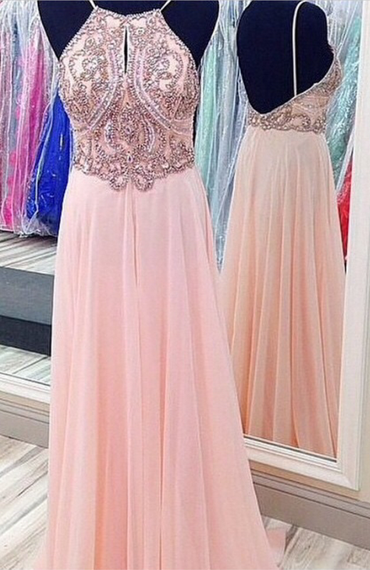 Pink Aesthetic Prom Dress,Backless Evening Dress Y3001