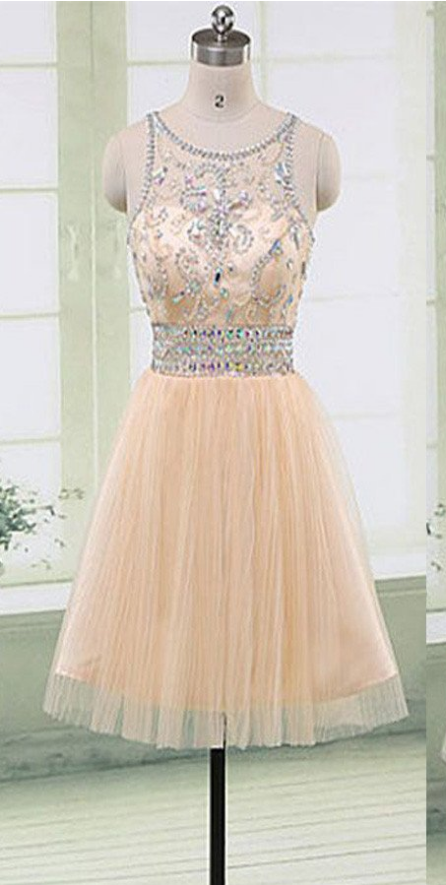 Beige Gorgeous Beaded Elegant Fashion Cute Homecoming Prom Gown Dresses,