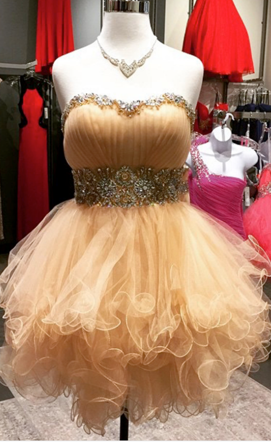 Homecoming Dresses,champagne Sweetheart Beading Short Dress,strapless Cute  Dress on Luulla