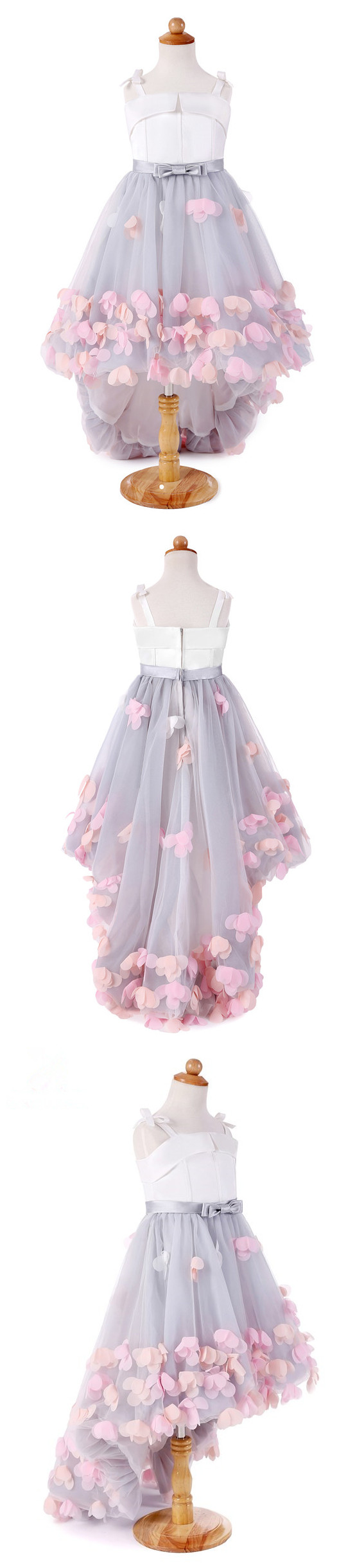 Flower Girl Dresses For Wedding Short Front Long Back Satin With Tulle