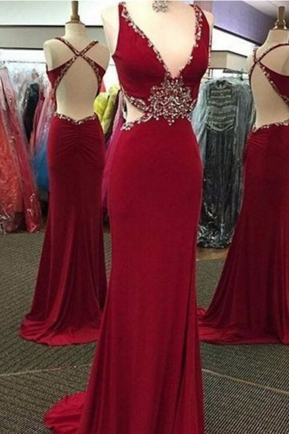 Dark Red Prom Dresses,backless Prom Dress,long Prom Dress,sexy Prom Dress,charming  Beaded Evening Dr on Luulla