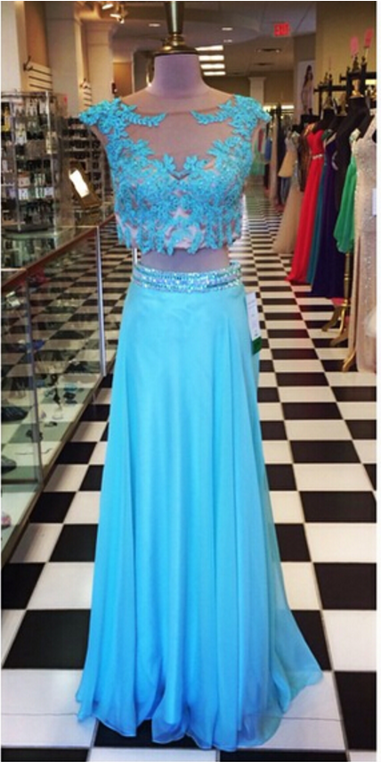 A Line Turquoise Prom Dresses Two Pieces Lace Beaded Crystals Pleat Evening Party Dresses Gowns Vestidos,graduation Dresses