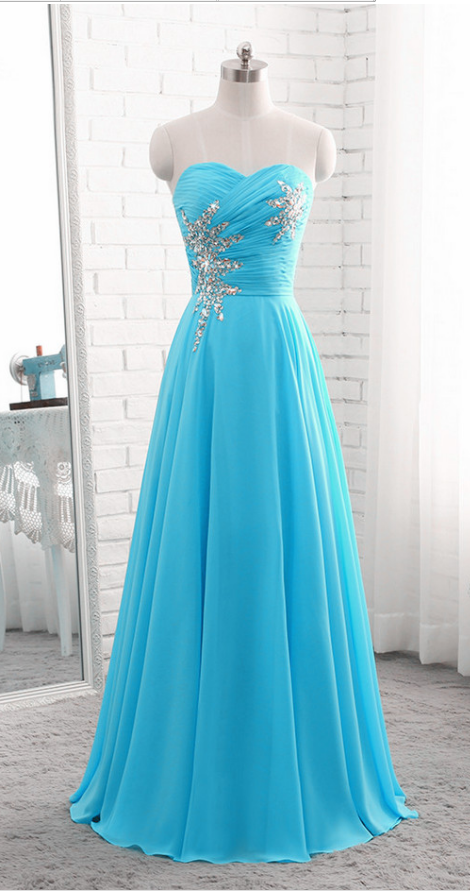 Light Blue Sweetheart Evening Dresses Strapless Chiffon Long Elegant Prom Dress Formal Gowns