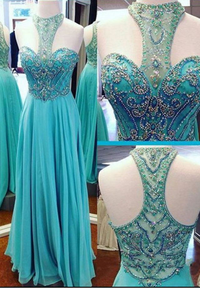 ,beaded Prom Dress,a-line Chiffon Evening Dress,turquoise Chiffon Prom Dresses, Prom Dress,long Sexy Prom Dress,prom Dress