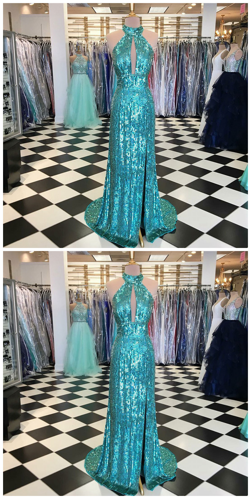 turquoise and silver prom dresses