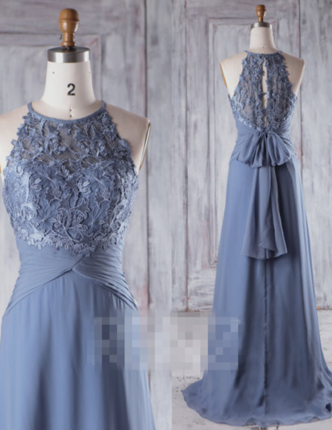 steel blue floor length dress