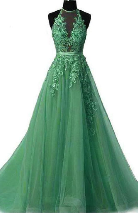 Cute Unique Prom Dresses, Green Prom Dresses, Lace Prom Dresses, Prom Dresses Long