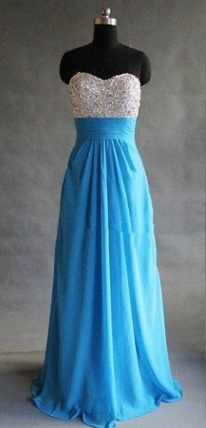 Pretty Handmade Blue Sequins Prom Dresses , Blue Prom Dresses