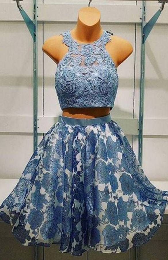 Stylish A-line Two-piece Lace Short Homecoming/prom Dress on Luulla