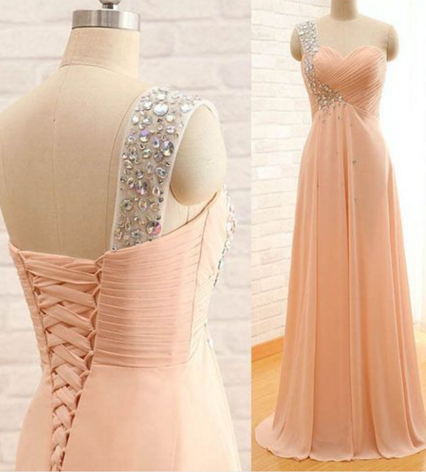 Custom Made Pink Chiffon Prom Dress,sexy One Shoulder Evening Dress,beading Party Gown/bridesmaid Dress, High Quality