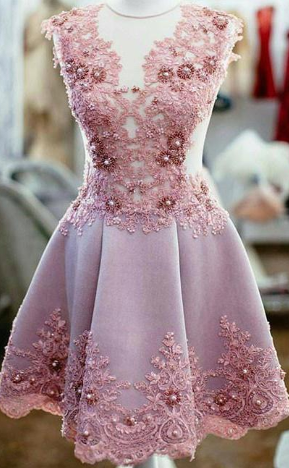 Cute Lace Flowers Homecoming Dresses Short Prom Dress Birthday Dress C606 main image 0