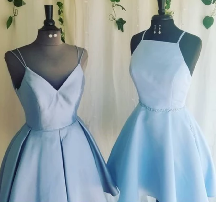 A Line V Neck Light Sky Blue Short Homecoming Dress With Pleats on Luulla